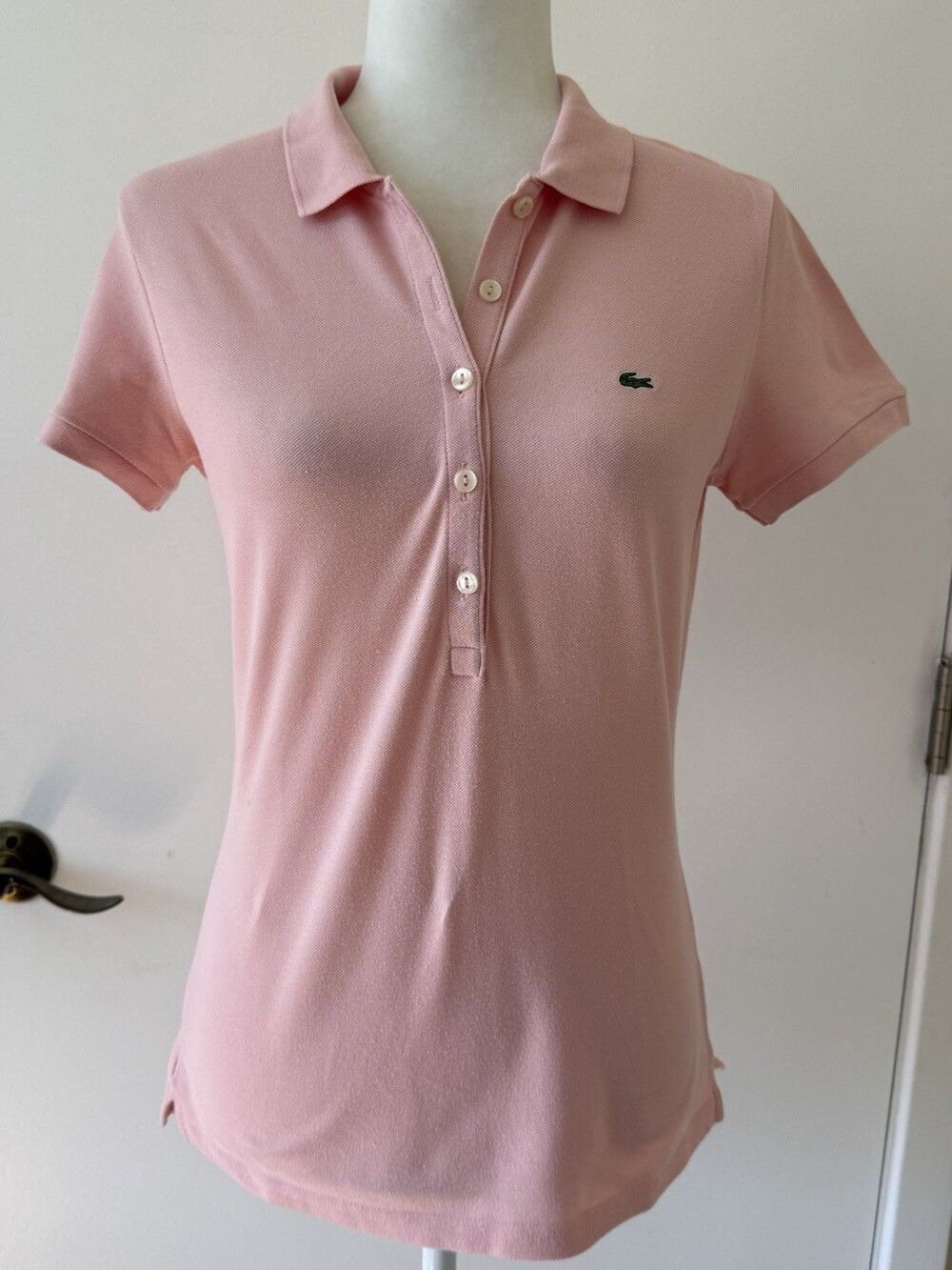 Lacoste Women Pink Pique Polo Slim Fit Sz 38 Small Classic Old Money